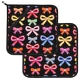 thumbnail image 2 of 2 Pack Kitchen Pot Holders Heat Resistant Oven Hot Pads With Hand Pockets And Hanging Loops For Baking Cooking 8x8in Shimmering Pearl Bow, 2 of 9