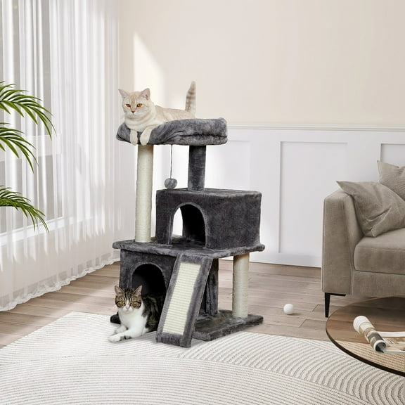 Schnappi 33" Grey Cat Tree for Indoor Cats - Cat Tower Condos with Scratching Post and Platform, Multi-Level Pet Play House Stable Kitty Furniture