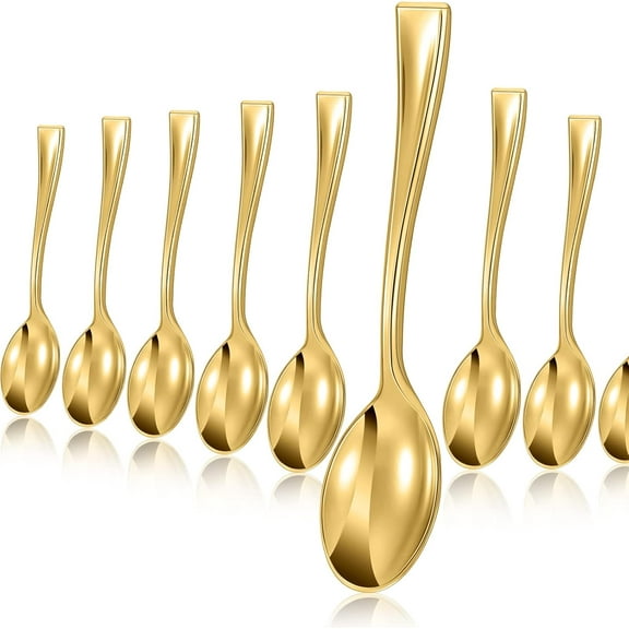 Lsupdaol 100 Pcs Disposable Gold Mini Spoons Set 4 Inch Small Plastic Desserts Heavy Duty Tasting Spoons for Appetizers, Puddings, Ice Creams