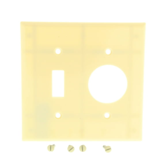 Leviton 86007 2-Gang Combination Toggle Switch Single Receptacle Wall Plate, 1.406" Diameter Outlet Opening, Standard Size, Thermoset Plastic, Ivory