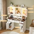 thumbnail image 3 of Farmhouse Makeup Vanity Desk with Mirror and Lights, Vanity Table with Glass Tabletop, Charging Station, 5 Drawers, Side Cabinet, Storage Shelves for Bedroom, White by TZUTOGETHER, 3 of 9