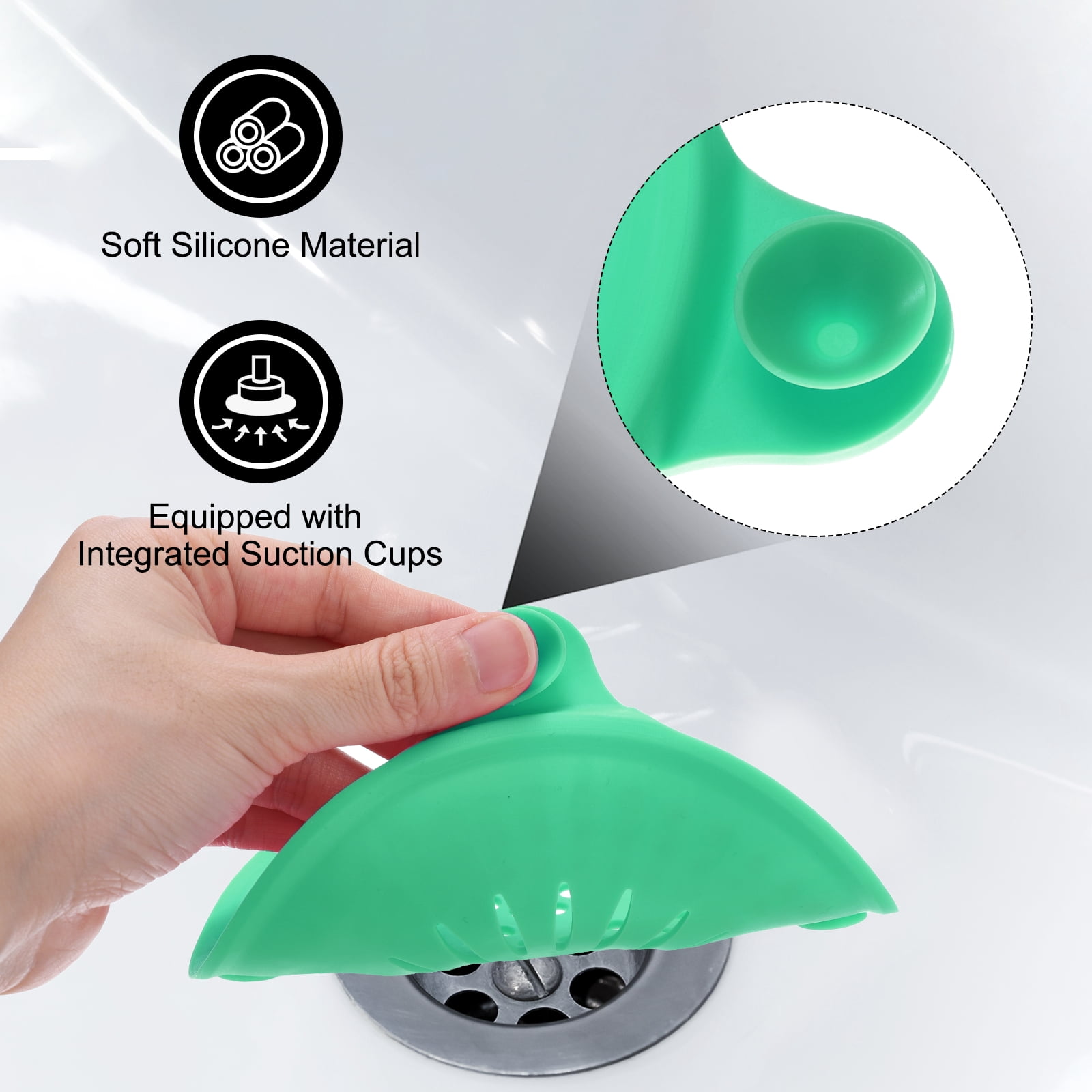 Unique Bargains Shower Drain Hair Catcher Round Cover with Anti-slip Point 5.5" Green 3Pcs