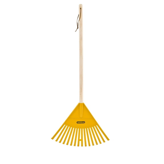Superio Kids Rake with Hardwood Handle- Durable Plastic Yellow Head to Sweep Leaves in Lawn and Tidying Up The Garden – 34 “Height