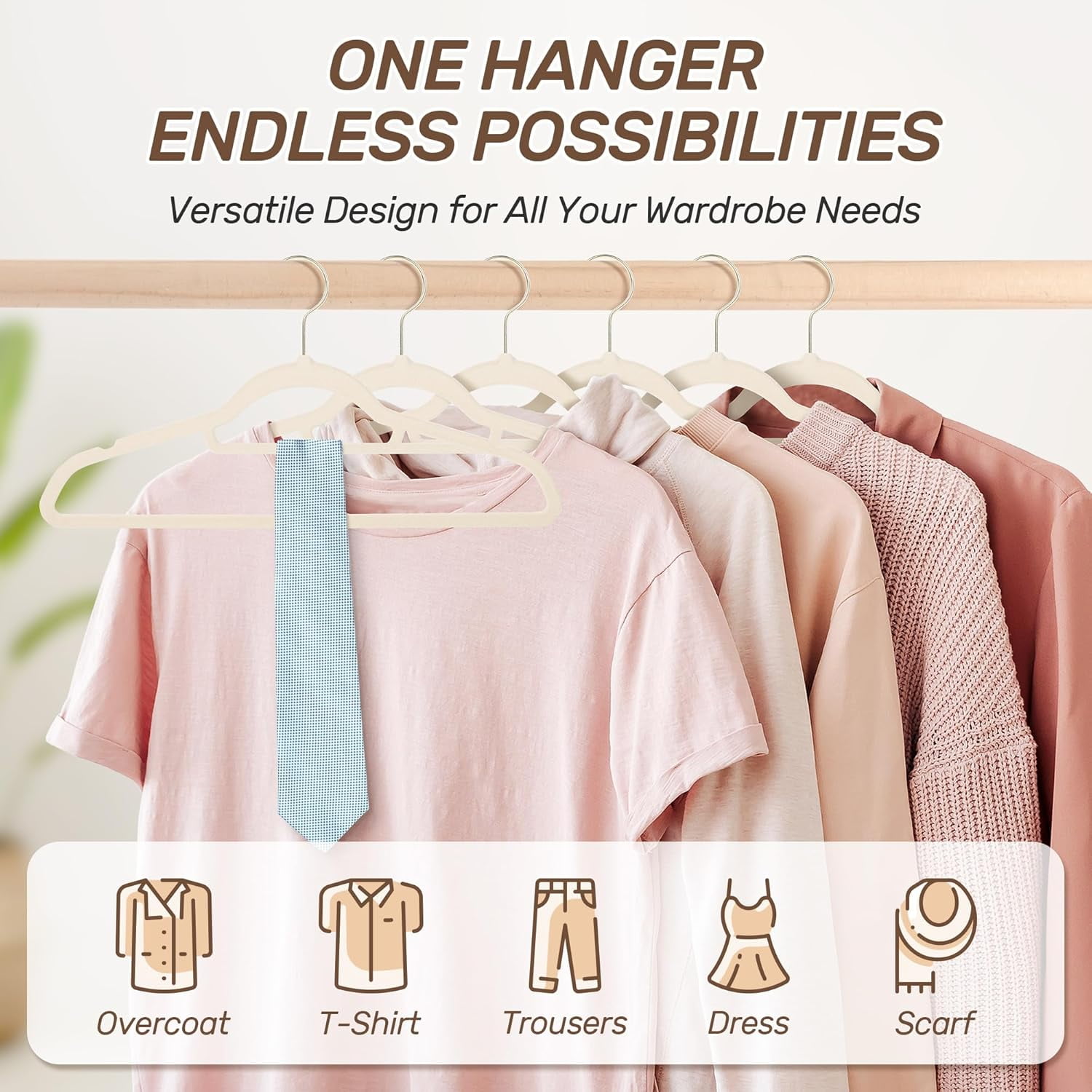 Premium Velvet Hangers 30 Pack with Gold Hooks, Non-Slip, Space Saving Felt Clothes Hangers, Sturdy Slim Flocked Hanger for Dresses, Coats, Tie and Pants(Beige)
