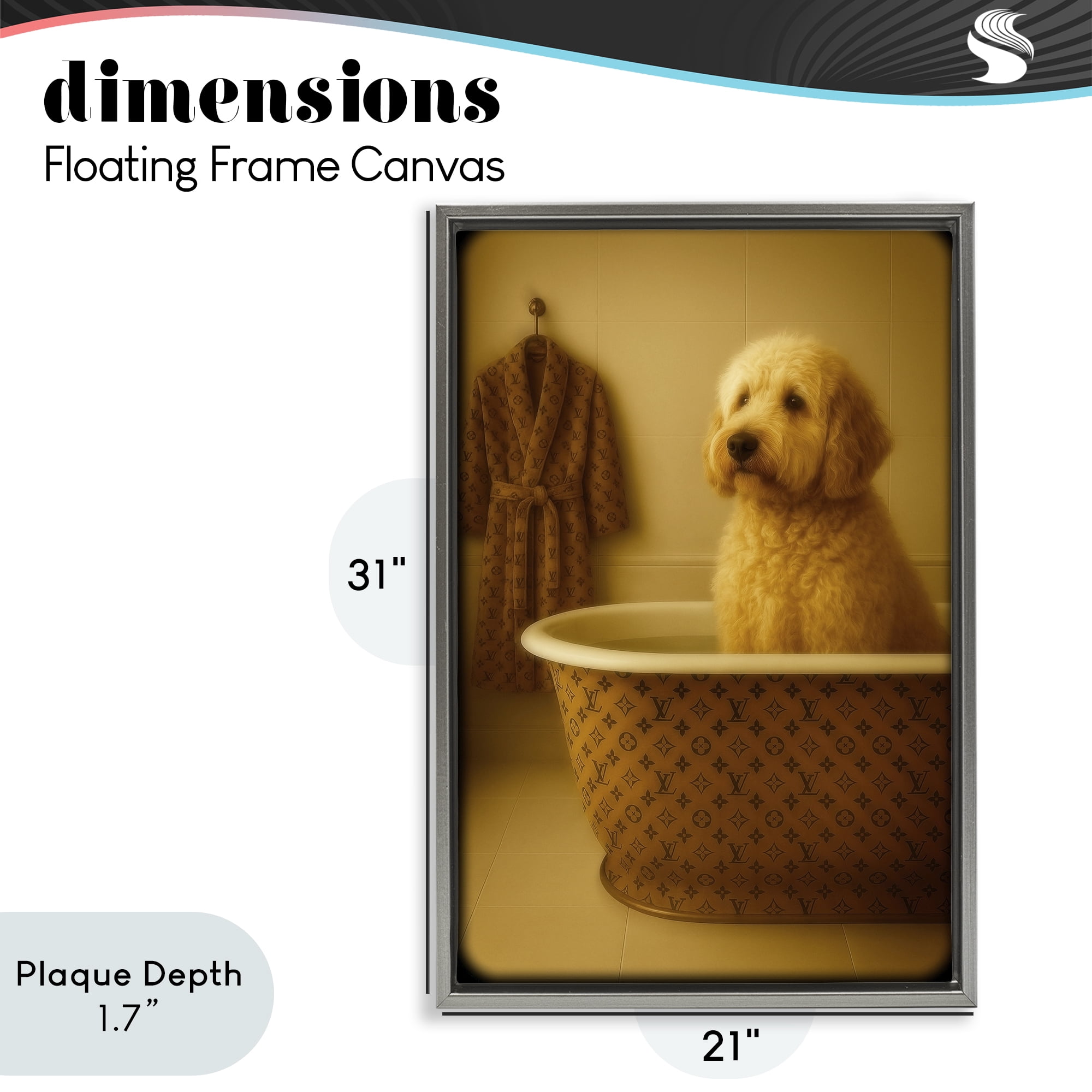 Stupell Industries Couture Dog in Luxury Tub Gray Framed Floater Canvas Wall Art, design by Grotto Studios