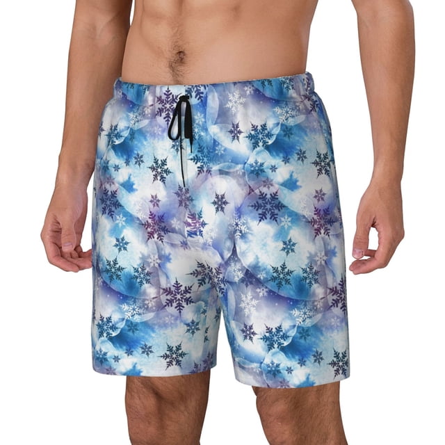 Fotbe Icy Blue Snowflakes Traje de Baño para Hombre – Shorts de Natación de Secado Rápido con Forro y Bolsillos-Small