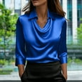 thumbnail image 2 of Womens Elegant Cowl Neck Satin Blouse 1/2 Sleeve Tops Dressy Silk Business Casual Office Work Shirt Fall Outfits, 2 of 7