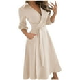 thumbnail image 1 of Pompotops Robe Décontractée Ample à Manches Mi-Longues Col en V Longueur Cheville pour Femmes, 1 of 5