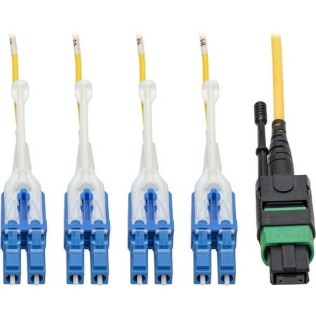 UPC: 0037332205599 | Tripp Lite MTP/MPO (APC) to 4xLC (UPC) Singlemode Breakout Patch Cable 40/100 GbE QSFP+ 40GBASE-PLR4 Plenum Yellow 3 m (10 ft.)