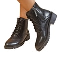 thumbnail image 5 of Willtoo Women Vintage Faux Leather Lace Up Combat Ankle Boots, Round Toe Low Block Heel Lug Sole Short Booties, Non Slip Casual Outdoor Walking Motorcycle Boots, 5 of 5