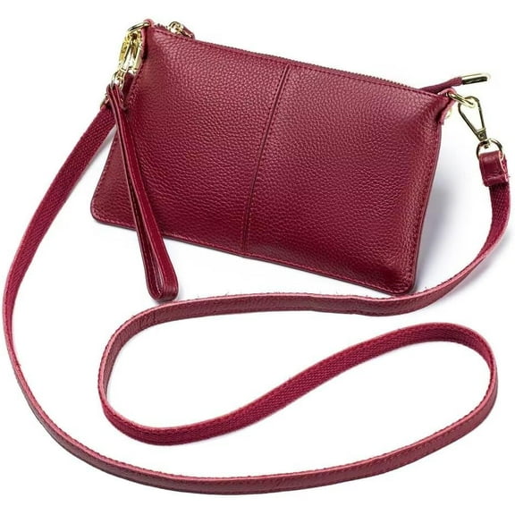Small Crossbody Bag for Women Genuine Leather Clutch Purse Vintage Phone Bag with Detachable Wrist and Shoulder Straps