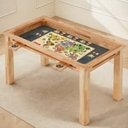 Danrelax Oak Board Game Table with Removable Table Top, 52" x 29" Play Area, PU Leather Playmat & 4 Cup Holders, Seats 4-6 Players, Dual-Purpose for Gaming & Dining