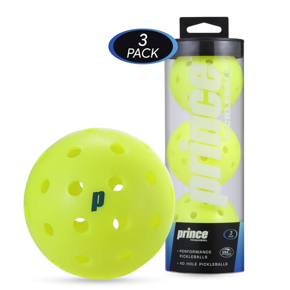 Prince Outdoor Pickleball Balls – 3 Pack with Jar, USA Pickleball Approved, 40-Hole Precision Design, High-Visibility Neon Yellow