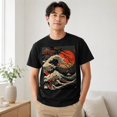 thumbnail image 2 of Japanese Wave Sunset Graphic T-Shirt, Unisex Classic Fit Crewneck Tee, 2 of 9