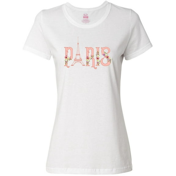 Inktastic Pink Paris Eiffel Tower with Flowers Women's T-Shirt