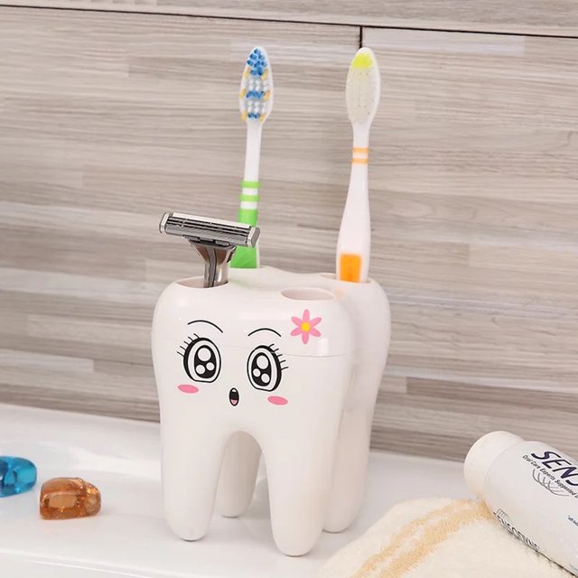 Zootealy Tooth-shaped Toothbrush Holder Cute Cartoon Tooth-brush Stand Bathroom Supplies Toothholder Razor Holder