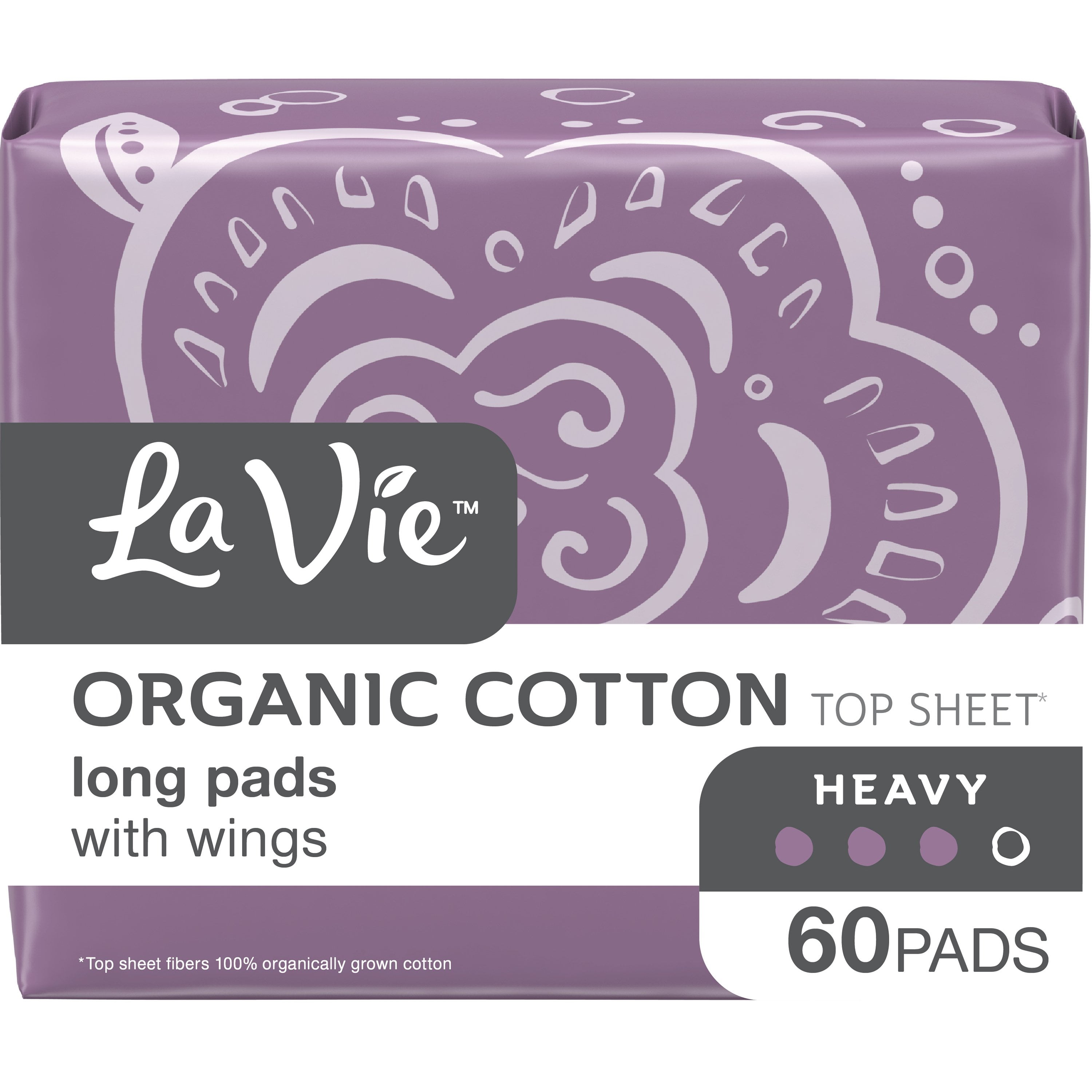La Vie Organic Cotton Top Sheet* Feminine Pads with Wings, Heavy
