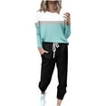 thumbnail image 3 of Dazajoo Fall Lounge Sets for Women 2024 Womens 2 Piece Color Block Outfits Casual Crew Neck Long Sleeve Tops and Drawstring Sweatpants Jogger Sets Holiday Sales,Blue,XL, 3 of 6