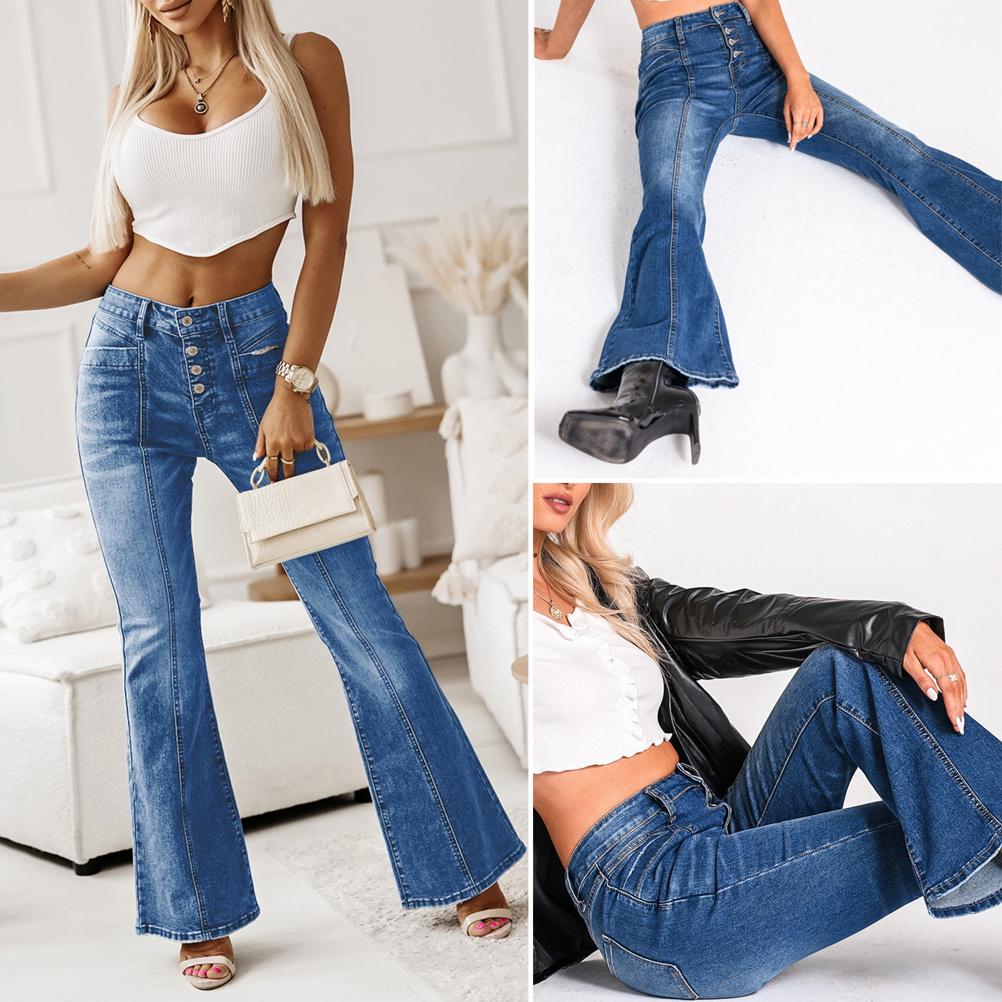 FARYSAYS Stretch Flare Jeans for Women Boyfriend Bell Bottom Jeans High  Rise Flare Leg Jeans Stretchy Denim Pants Slimming Denim Trousers with  Pockets 