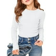 thumbnail image 5 of LIJCC Ribbed Round Neck Top, Children's Girl's T-Shirt, Slim Fit Casual Basic Top Long Sleeved Shirt Pullover(White,7-8 Years), 5 of 7