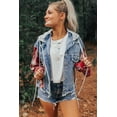 thumbnail image 5 of Women's Beau Blue Plaid Patchwork Hooded Denim Jacket, 5 of 12