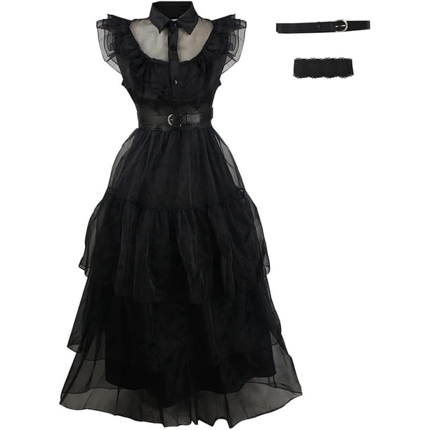 Disfraz de Miércoles Addams para mujer, disfraz de Miércoles Addams, disfraz de fiesta de Halloween Negro/Hembra 2X Grande Negro/Hembra 2X Grande Xishao Juguetes