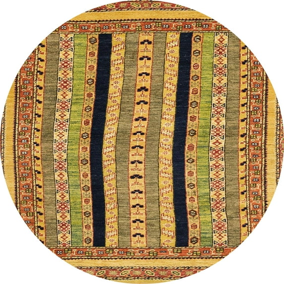 Ahgly Company Machine Washable Indoor Round Abstract Bee Yellow Area Rugs, 3' Round