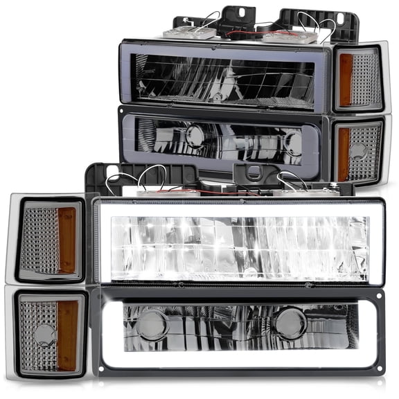 DNA Motoring For 94-98 Chevy C10 C/K 1500 2500 LED DRL Headlights Bumper Corner Lamps Smoked