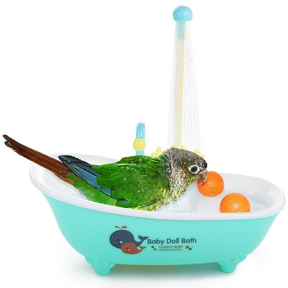 Automatic Shower Bird Bath with Adorable Tub, Indoor Pet Bathtub Toy Accessory for Parakeets and Small Birds, Lovebird and Conure Shower Fountain with Decor Faucet