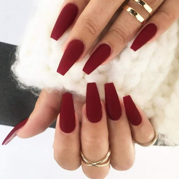Matte Fake Nails Red Coffin Full Cover Acrylic Ballerina False Nails Party Daily Date Clip Press On Nail For Women And Girls 24 Pcs Walmart Com