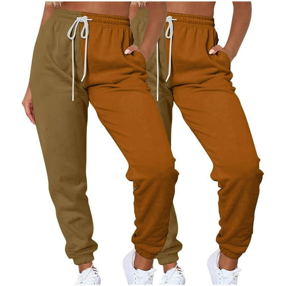 NTACZA Brown Pants for Women Workout Color Block Sweatpants Loose Fitting Drawstring 2pc Joggers Ladies Trousers L