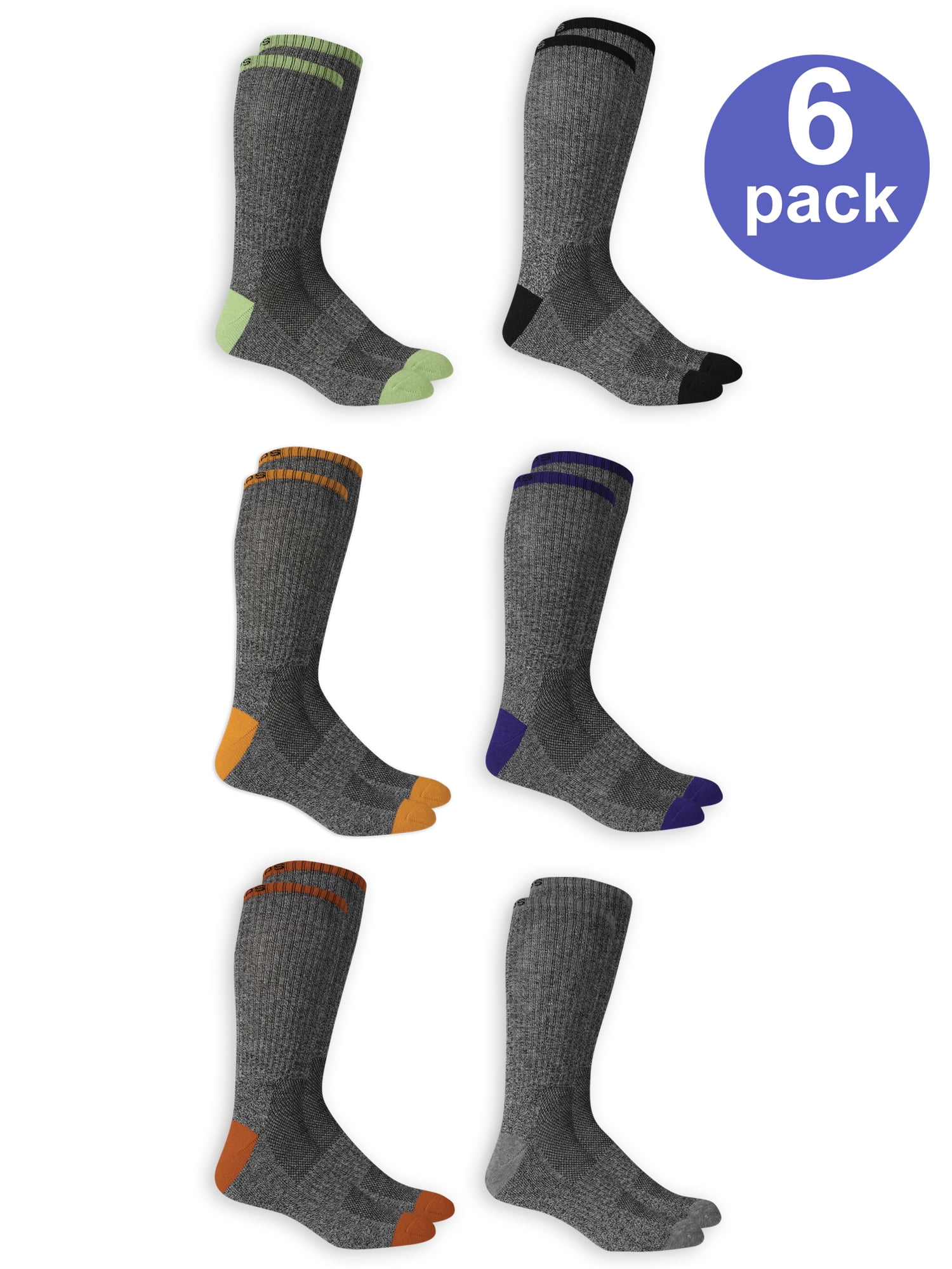 Men's Marled Athletic Crew Socks, 6 Pairs