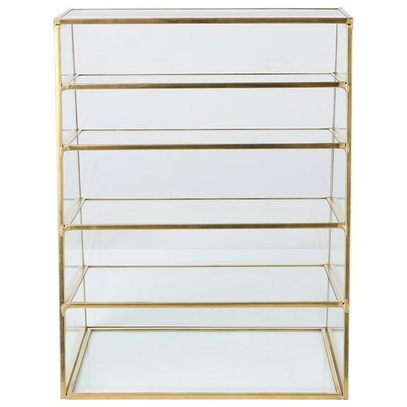 WHAMVOX Transparent Glass Makeup Organizer with Multilayer Storage for Cosmetics and Nail Polish 1Pc