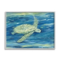 Stupell Industries Turtle Underwater Painting Animals & Insects Painting Gray Framed Art Print Wall Art, 30 x 24