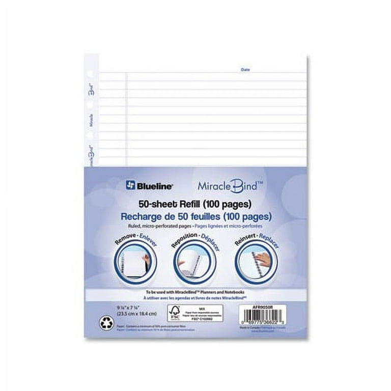 BlueLine Miraclebind A4 Refill Paper - 50 Sheets Per Pack (2 Packs Of 25), 90gsm, Micro-Perforated