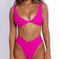 thumbnail image 3 of Fmbrln Womens Two Piece Swimsuit Sexy V Neck Solid Color Bikini Knot Front Push Up High Leg Thong Bathing Suit, 3 of 5