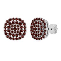 Dazzlingrock Collection Round Red Diamond Triple Halo Cluster Pushback Stud Earrings for Women (0.95 ctw, Color Red, Clarity I2-I3) in 925 Sterling Silver
