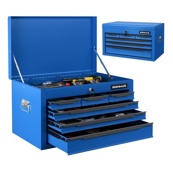 24 Inch Tool Chest with 6 Drawers and Top Storage, Heavy Duty Steel Tool Box with Double Locking System, Garage Workshop Repair Organizer – Blue