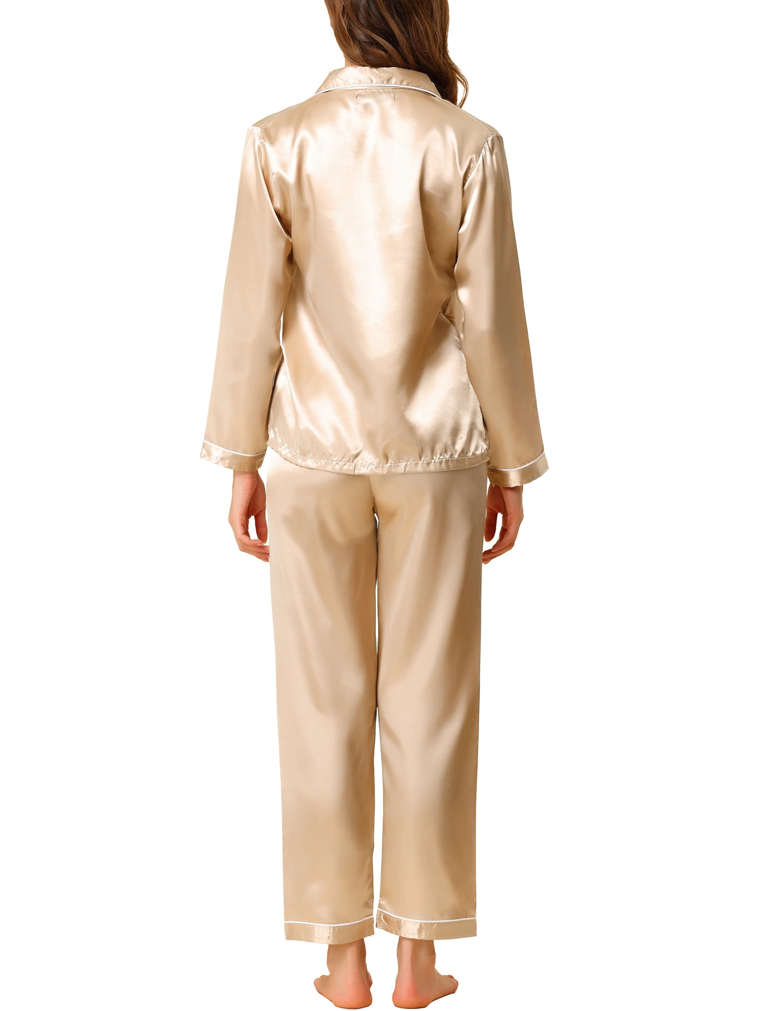 Unique Bargains Women's Satin 2pc Loungewear Button Down Smooth Silky Pajama Sets