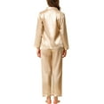 thumbnail image 3 of INSPIRE CHIC Women's Satin Lounge Set Long Sleeve Button Down Shirts with Pants Silky Pajamas S Champagne, 3 of 7