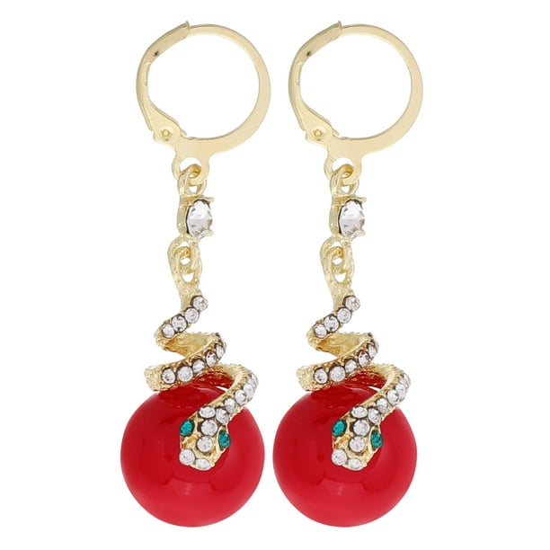 par de pendientes de aro de serpiente de estilo chino vintage para mujer, elegantes pendientes colgantes de serpiente para año nuevo