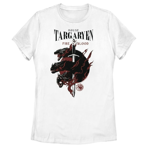 Women's Game of Thrones House Targaryen's Dragons  Graphic Tee White Large