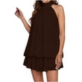 thumbnail image 6 of Xdegoge Cocktail Dresses for Women Flowy Fit Halter Neck Party Dress Sleeveless Mini Dress Tiered Ruffle Hem Solid Color Summer Club Evening Night, 6 of 7