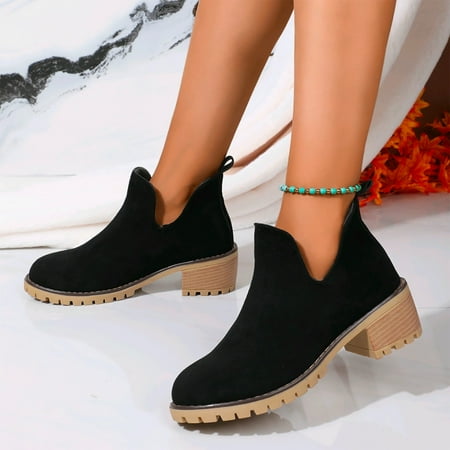 

YOUSNH Women s Fashion Autumn Winter Leather Leather Solid Color Ankle Boots Temperament Casual on Boots Women s Boots Black 7.5