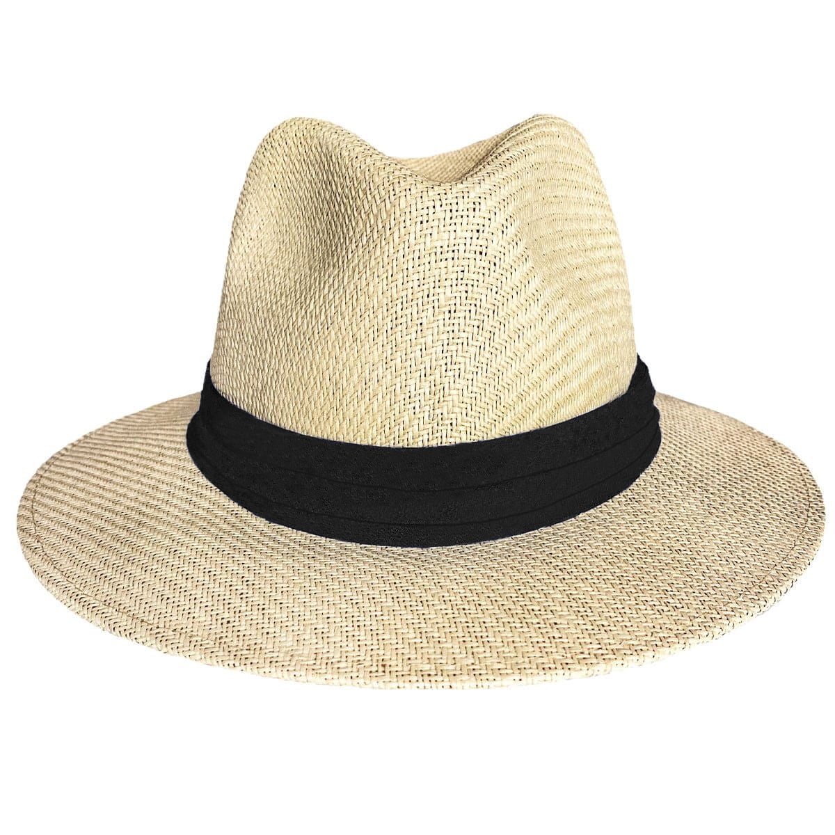 Panama Jack Matte Toyo Straw Safari Sun Hat with 3-Pleat Ribbon Band (Black Band, Large/X-Large)