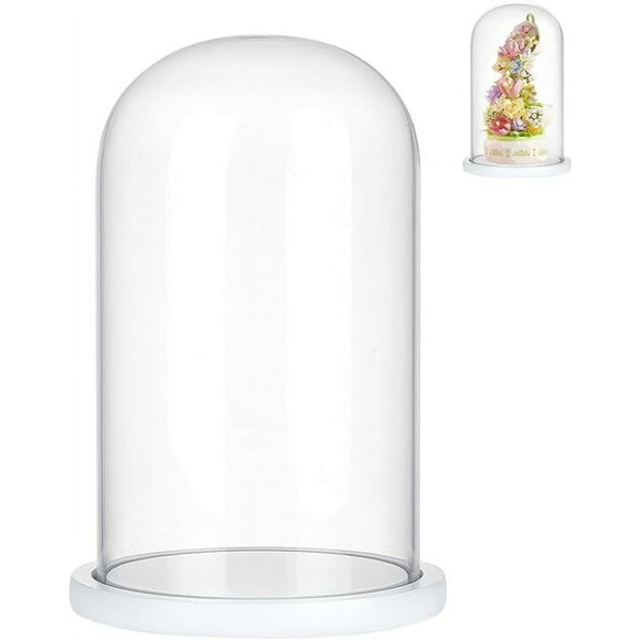 Glass Display Cloche Dome Decorative Glass Dome Cover Clear Bell Jar Display Case with White Wood Base for Collectibles Rose Office Home Tabletop Centerpiece Decor 5.91×10.04 Inch