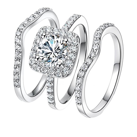 Riforla Three in One Stackable Ring Set Plated Cubic Zirconia Wedding Engagement Promise Ring for Women Womens Jewelry A 8