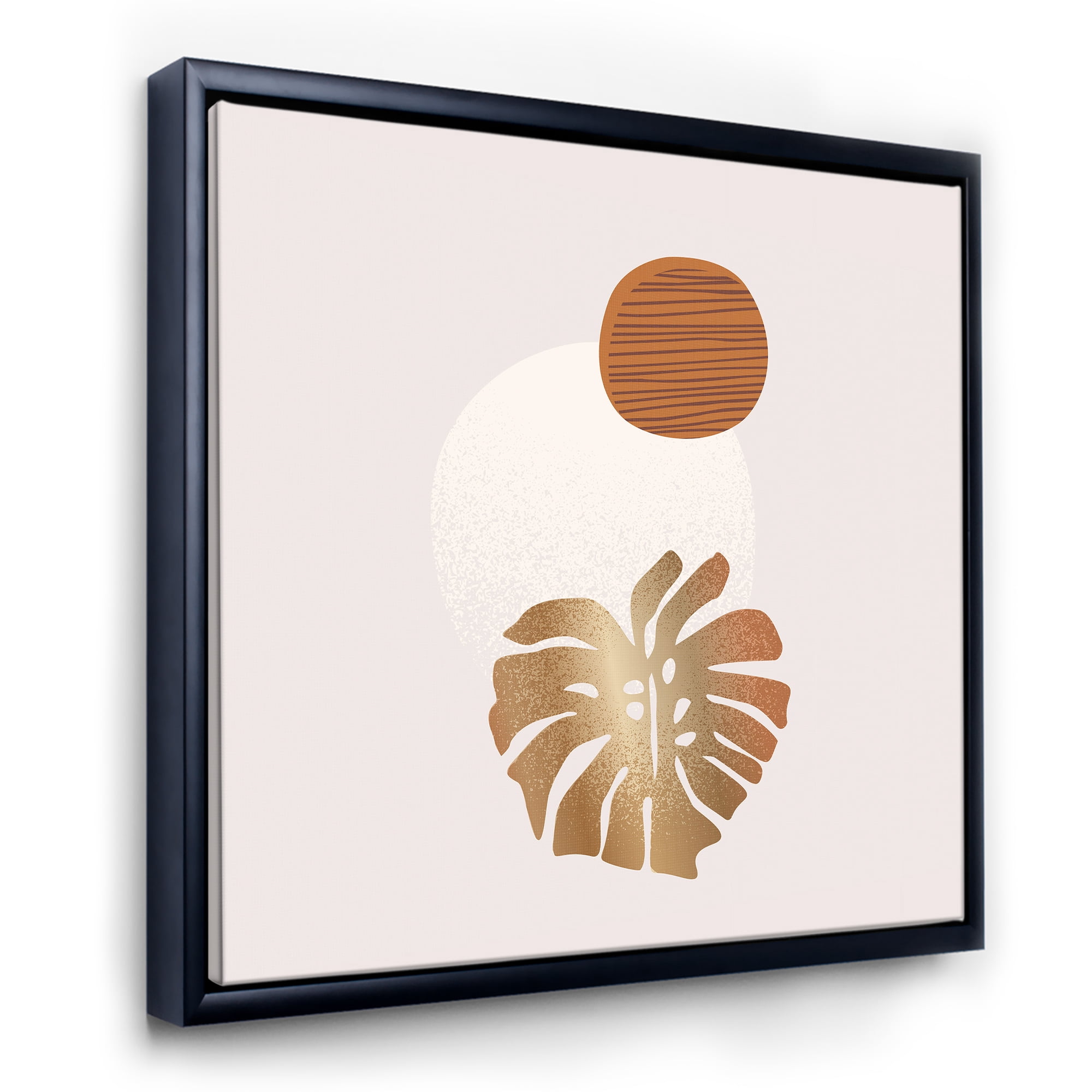 Designart 'Abstract Geometry Shapes and Tropical Palm Leaf II' Modern Framed Canvas Wall Art Print
