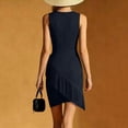 thumbnail image 6 of ClodeEU Women's Crew Neck Sleeveless Ruched Mini Dress with Fringe Hem, Bodycon Party Dress Navy,Women's Plus S, 6 of 7