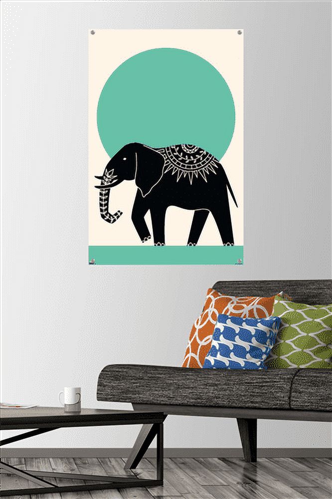 Ink Elephant Wall Poster with Pushpins, 22.375" x 34"
